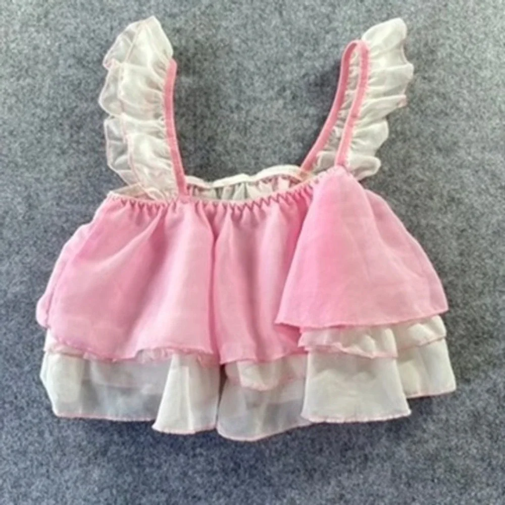 Girls Pink White Ruffled‎ Sheer Tiered Dress Topper Chiffon Style Play Dress Up
